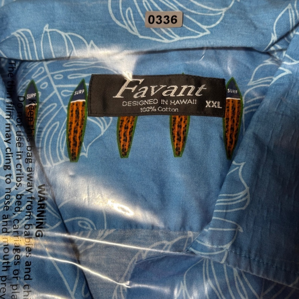 Favant Hawaii XXL Blue Hawaiian Shirt Tiki Surfboard Border Print Cotton - Picture 8 of 8